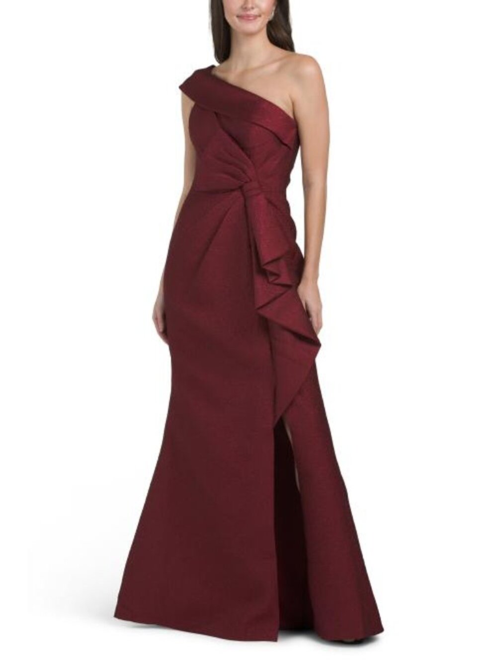 TERI JON One Shoulder High-low Hem With Bow Gown